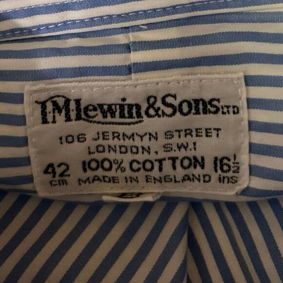 T.M. Lewin & Sons Men's Blue Striped Long Sleeve Button Down Dress Shirt Top S - Picture 3 of 3